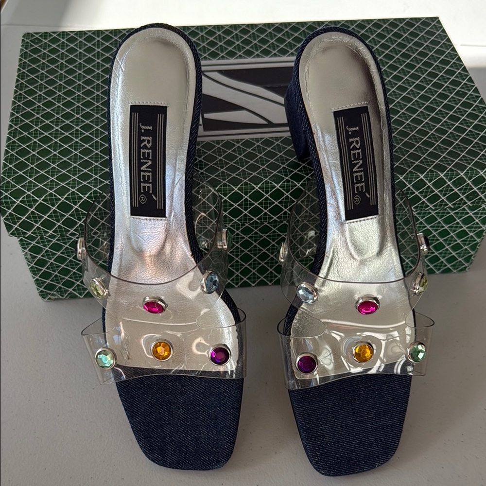 J.Renee Denim & Vinyl Embellished Heels